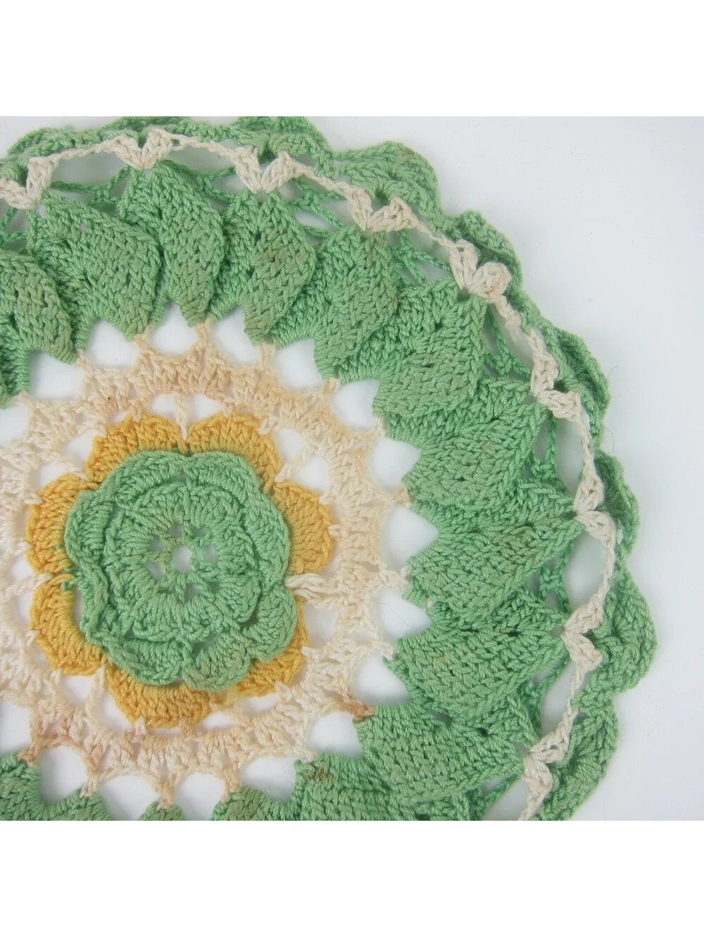 Vintage Rose Hot Plate Doily Green Flowers Yellow Cream 8